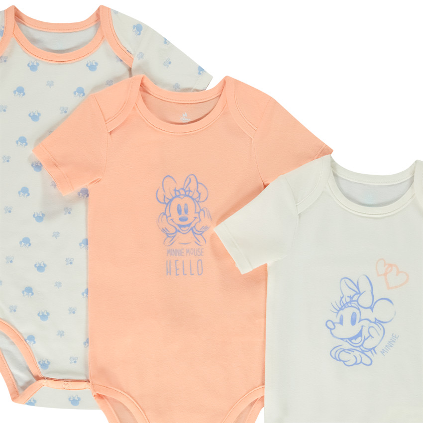 Lot de 3 bodies manches courtes Minnie Disney pour bebe fille avec ouvertures differentes selon l age