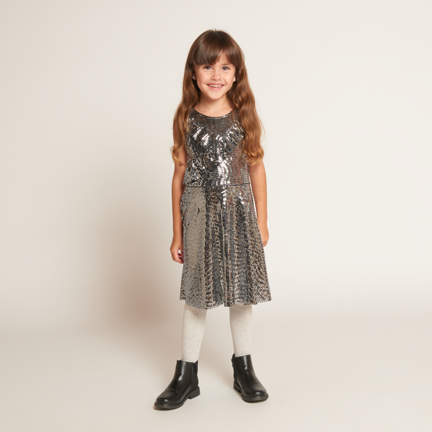 Robe de fête en tissu fantaisie argenté pour fille