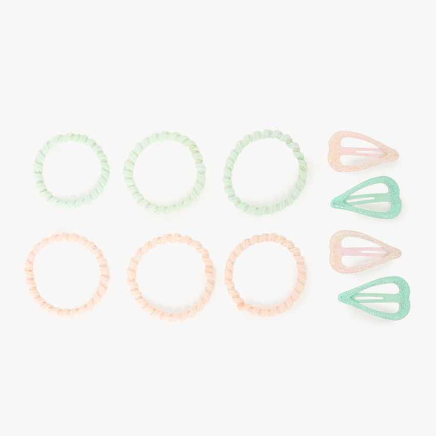 Lot de 4 barrettes + 6 élastiques fantaisie pour fille  