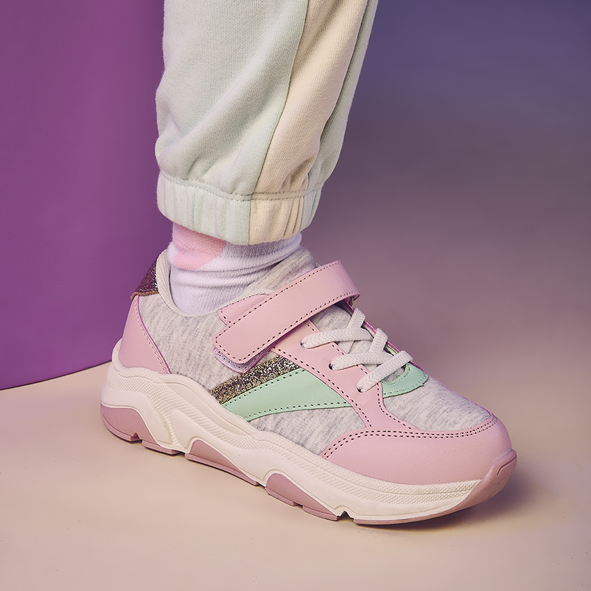 Chaussures de sport à lacets élastiques et velcro pour fille 