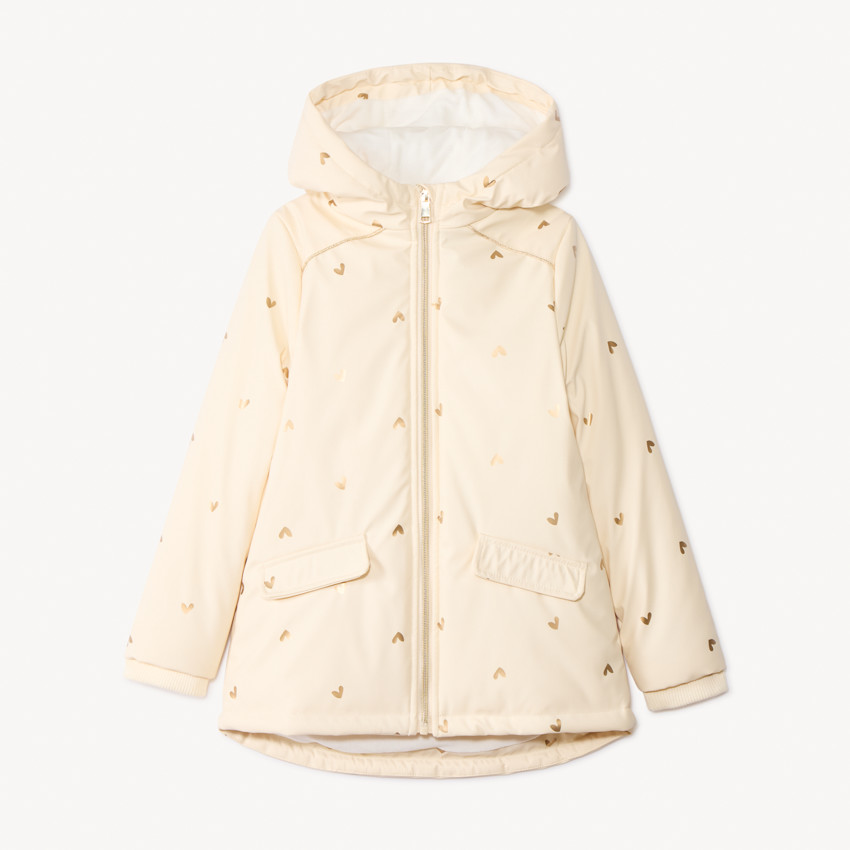 Parka en gomme et velours avec imprimé cœur irisé pour fille