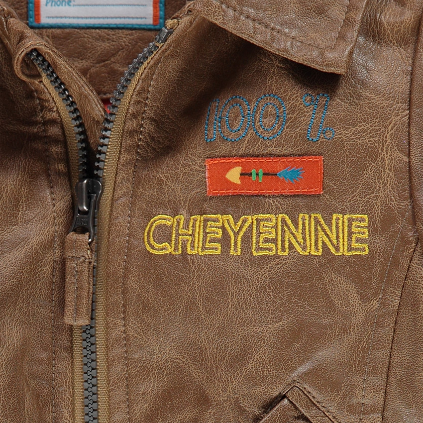 Veste en simili cuir effet used avec inscriptions brodées 