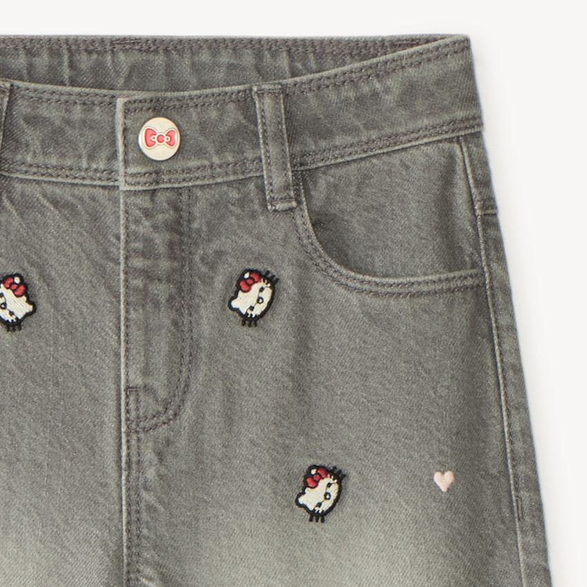 Jean large fille brodé Hello Kitty 