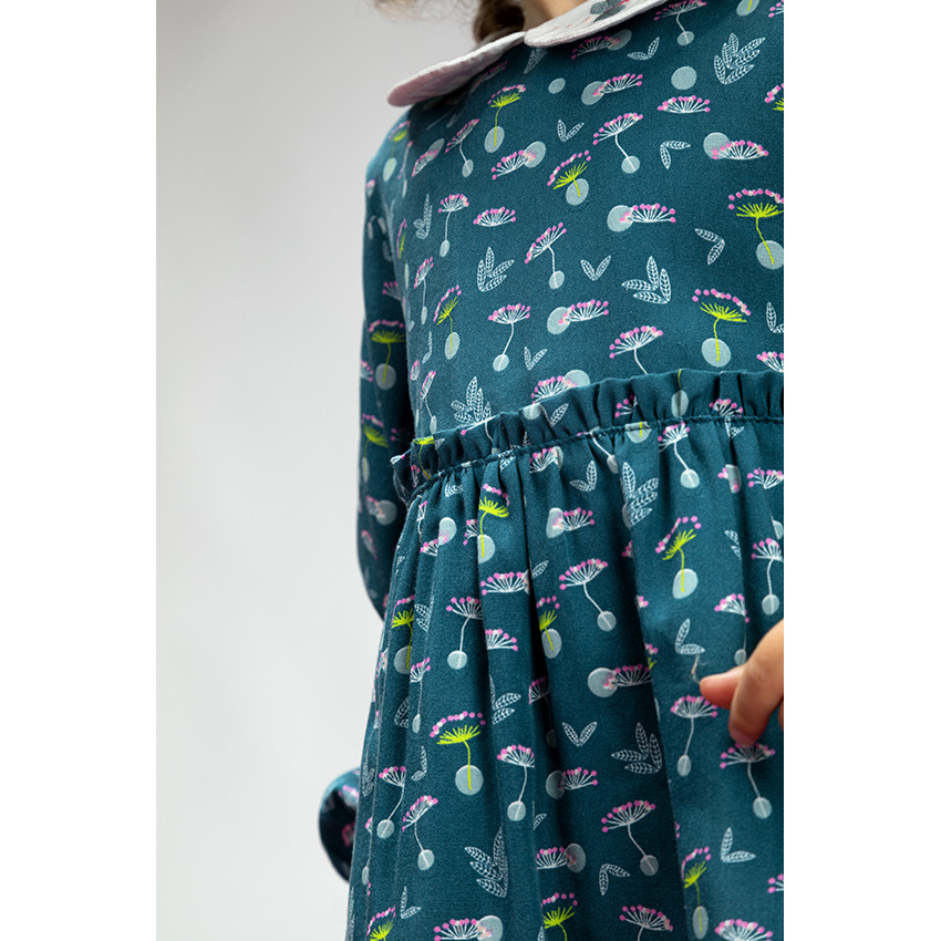 Robe à manches longues en tencel avec col claudine brodé et imprimé fleuri pour bébé fille 