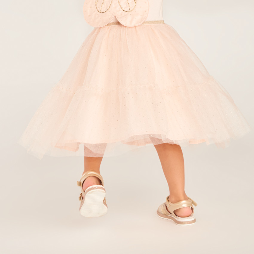 Robe bi-matière effet 2-en-1 avec ailes de papillon pour bébé fille 