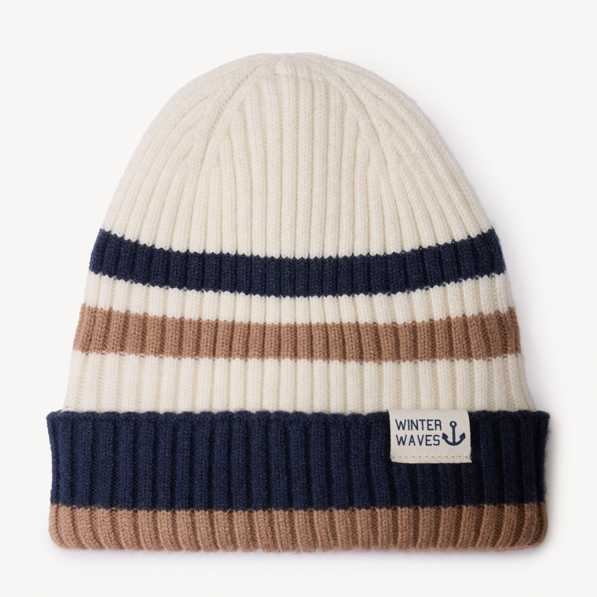 Bonnet en tricot côte à rayures pour garçon  