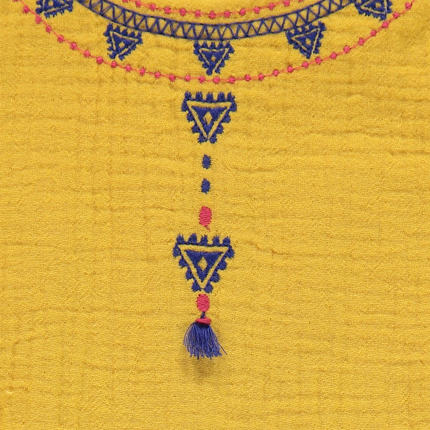 Ensemble avec unique jaune moutarde et sarouel effet jeans 