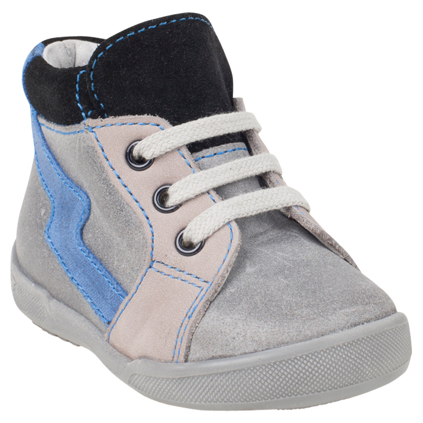 Bottillons en cuir suédé à lacets avec empiècements contrastés