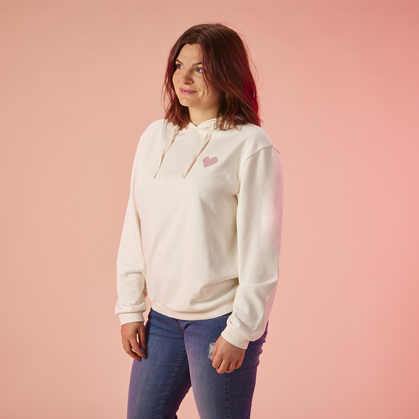 Sweat molleton oversize printé et brodé cœurs pour femme 