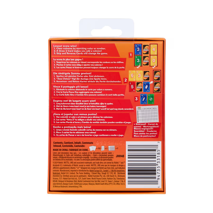 Jeu de cartes Uno Zero 