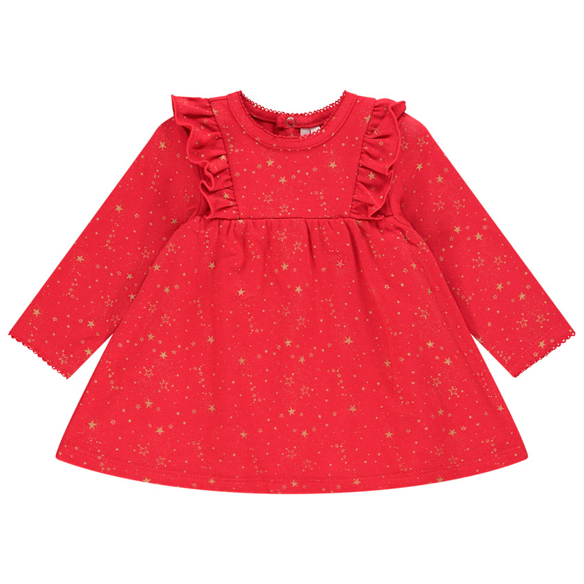 Tunique manches longues rouge à étoiles dorées pour bébé fille 