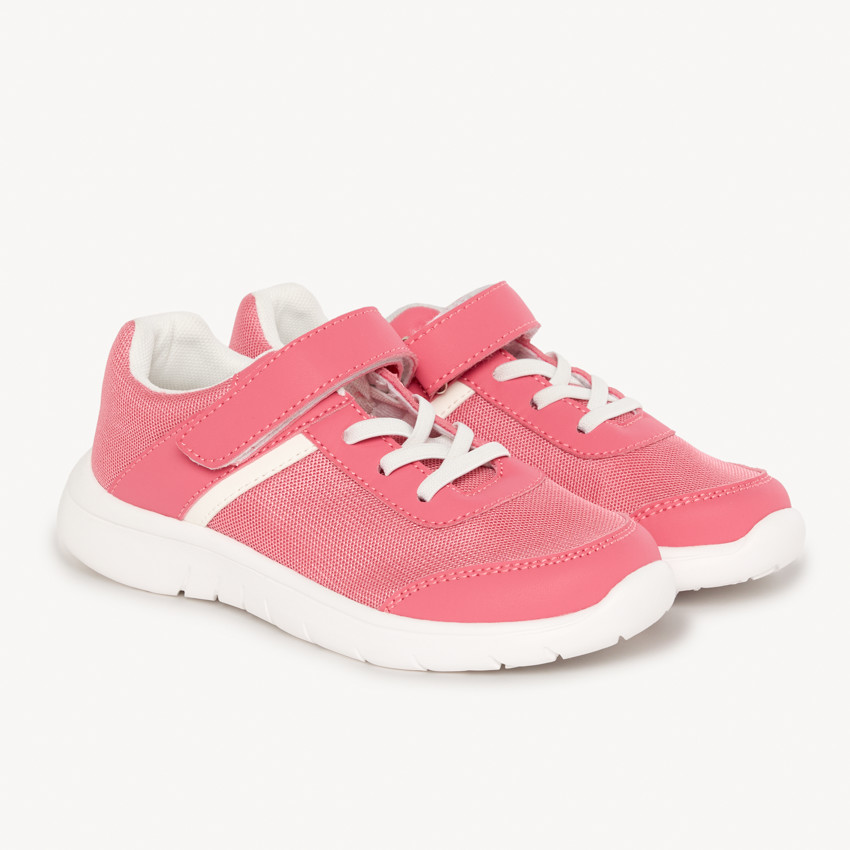 Baskets basses à lacets et velcros uni pour fille