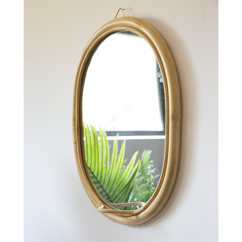 Miroir ovale avec crochet - Rotin 