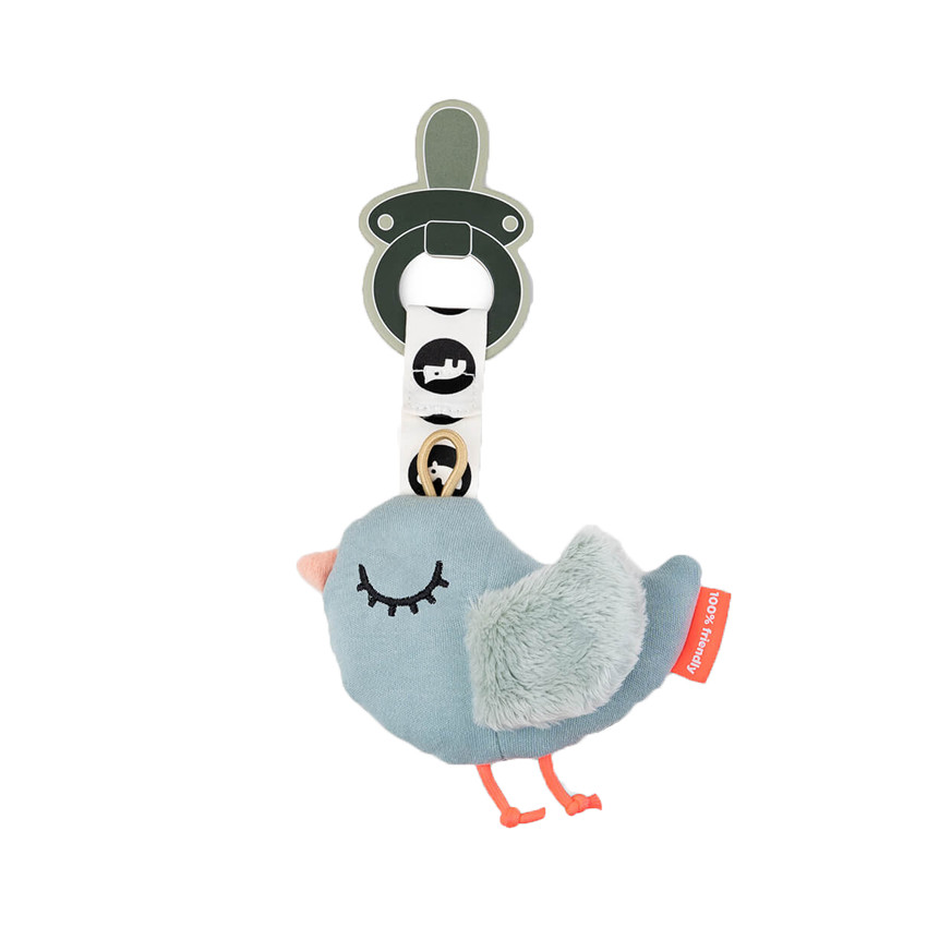 Attache-sucette peluche Oiseau Bleu 