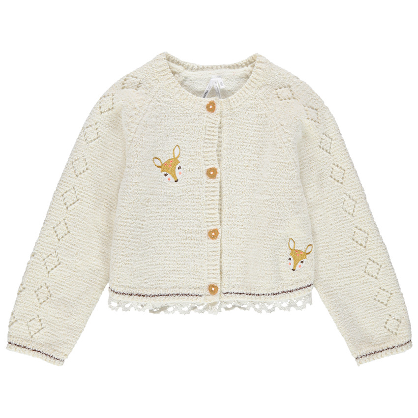 Gilet en maille à faons brodés et finition dentelle 