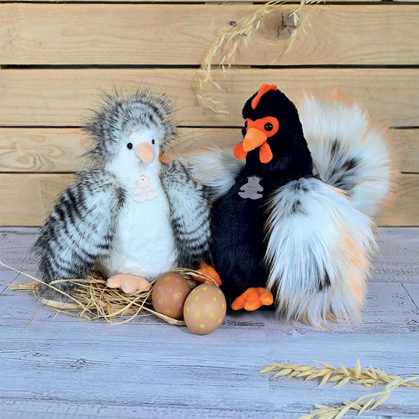 Peluche Coq'Rico noir et blanc 