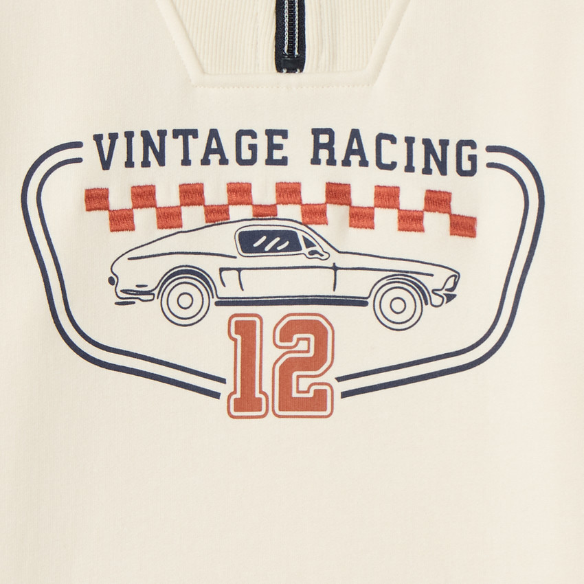 Sweat col zippé garçon motif vintage racing 
