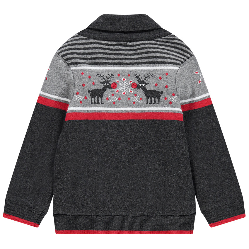 Veste en tricot doublée velours avec cerfs en jacquard 