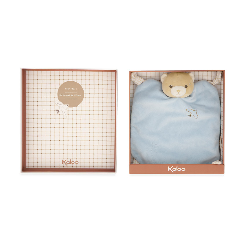 Doudou plat carré ours bleu 