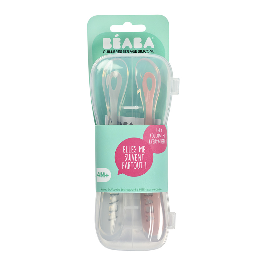 Set de 2 cuillères 1er âge en silicone - Old Pink 