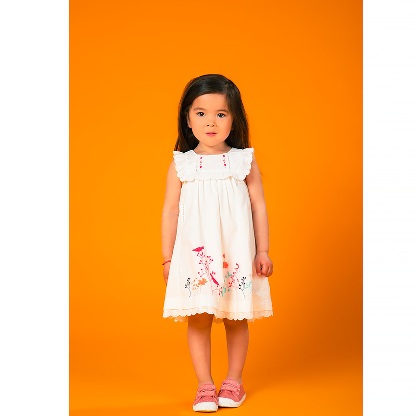 Robe brodée en voile de coton