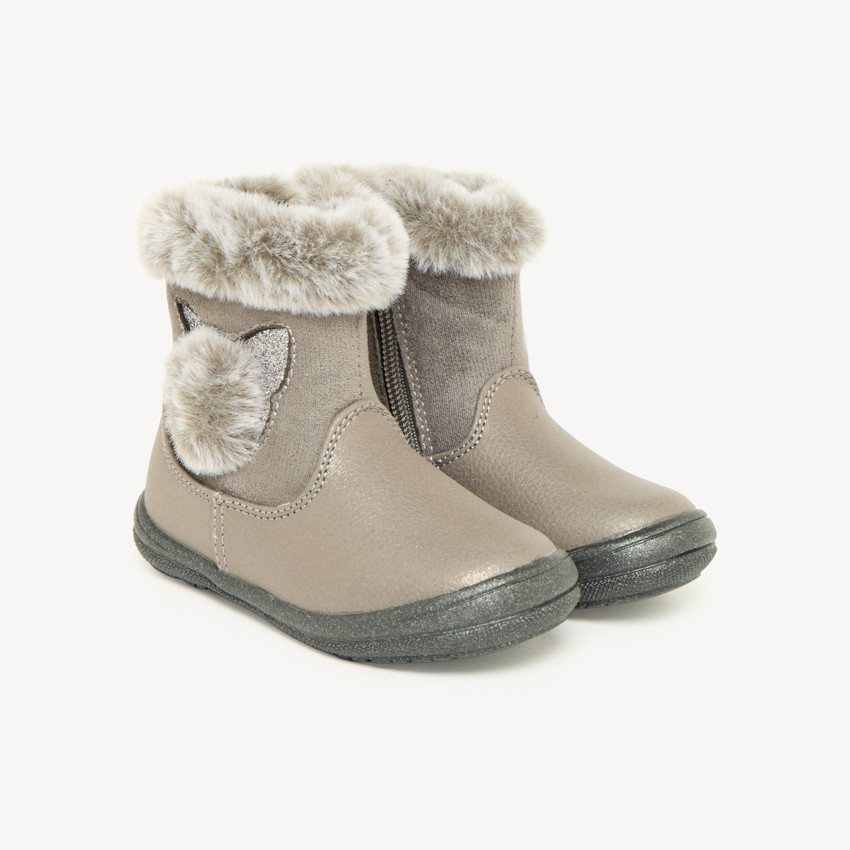 Bottines bébé fille fausse fourrure et pompon