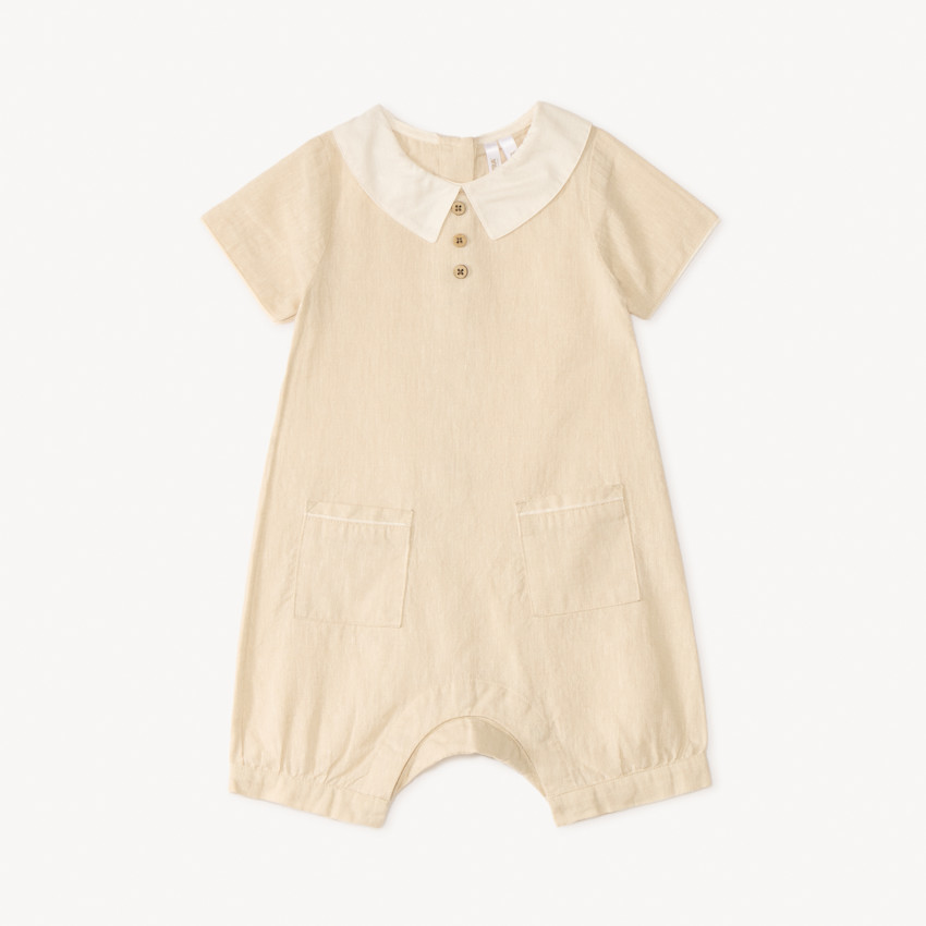 Combinaison courte en lin col Claudine pour bébé garçon