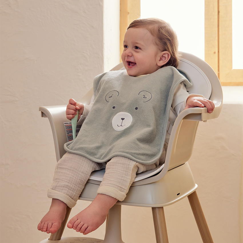 Lot de 2 grands bavoirs éponge Fluffy & Orso kaki/beige 