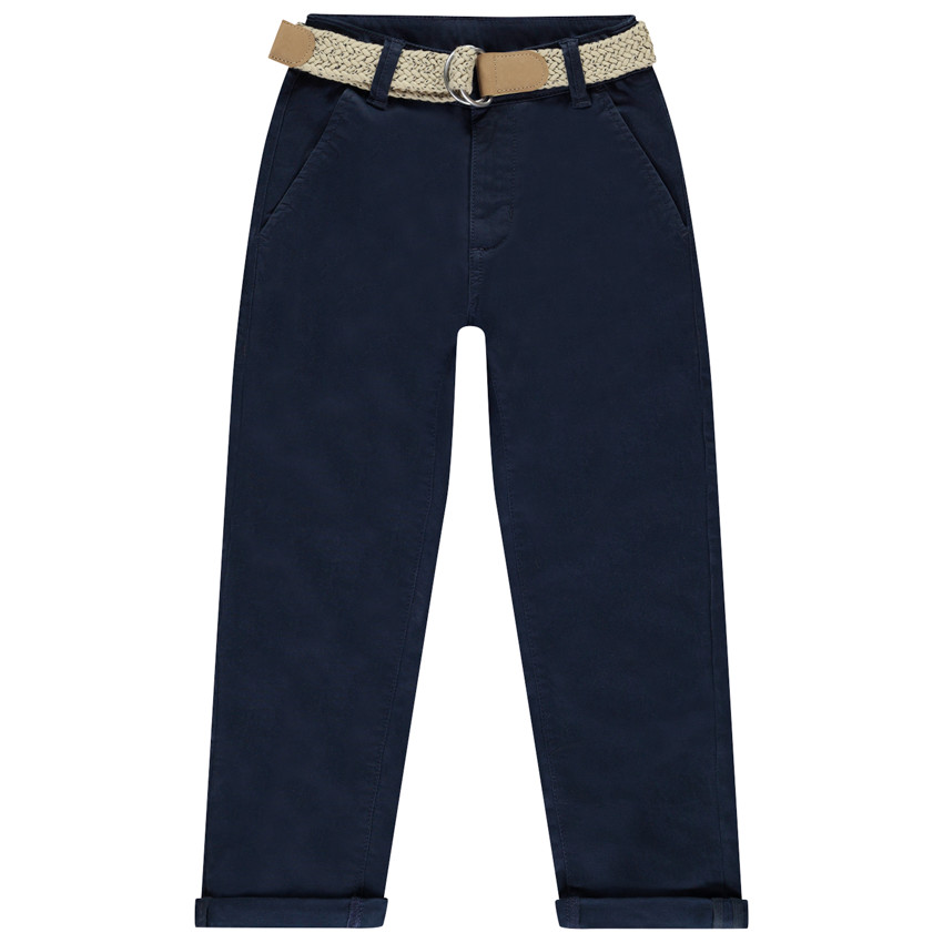 Pantalon chino uni avec ceinture tressée garçon