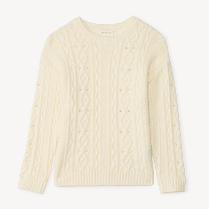 Pull oversize en tricot torsadé à perles pour fille 