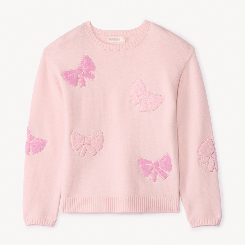 Pull avec patchs nœuds en bouclettes pour fille