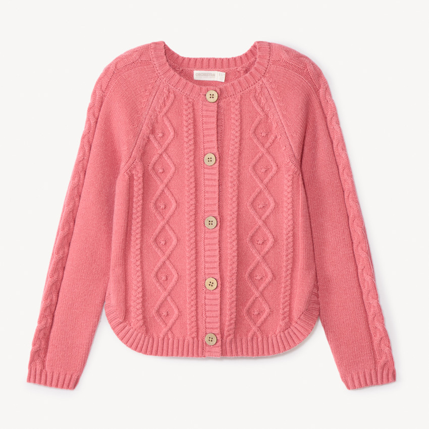 Gilet manches longues en tricot torsadé uni pour fille  