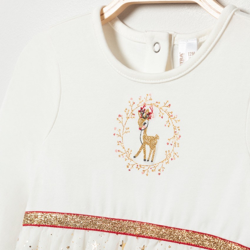 Robe de fêtes bi-matière à motifs dorés pour bébé fille 