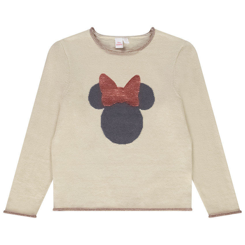 Pull en tricot broderie Minnie Disney avec sequins magiques pour fille