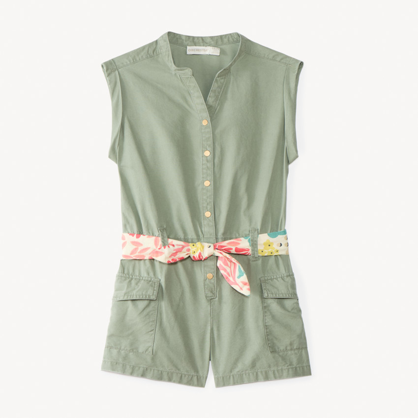 Combishort sans manches avec ceinture imprimée fleurie pour fille 