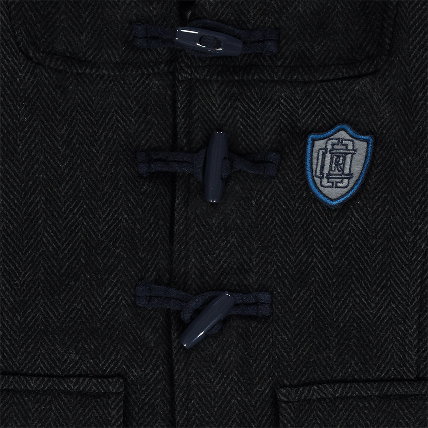 Duffle coat en drap de laine à chevrons avec capuche molleton 