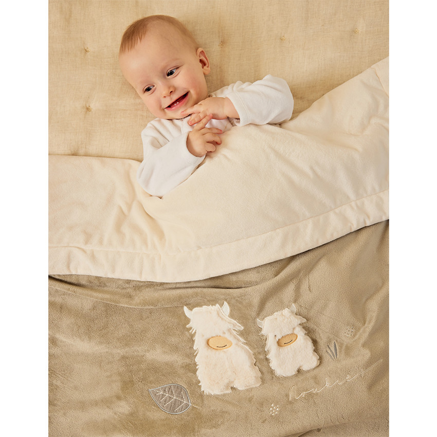 Couverture en veloudoux 100x140 cm Fluffy kaki/écru 