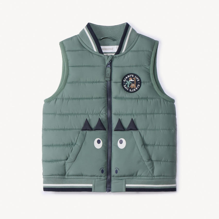 Doudoune sans manches ludique dino pour bébé garçon