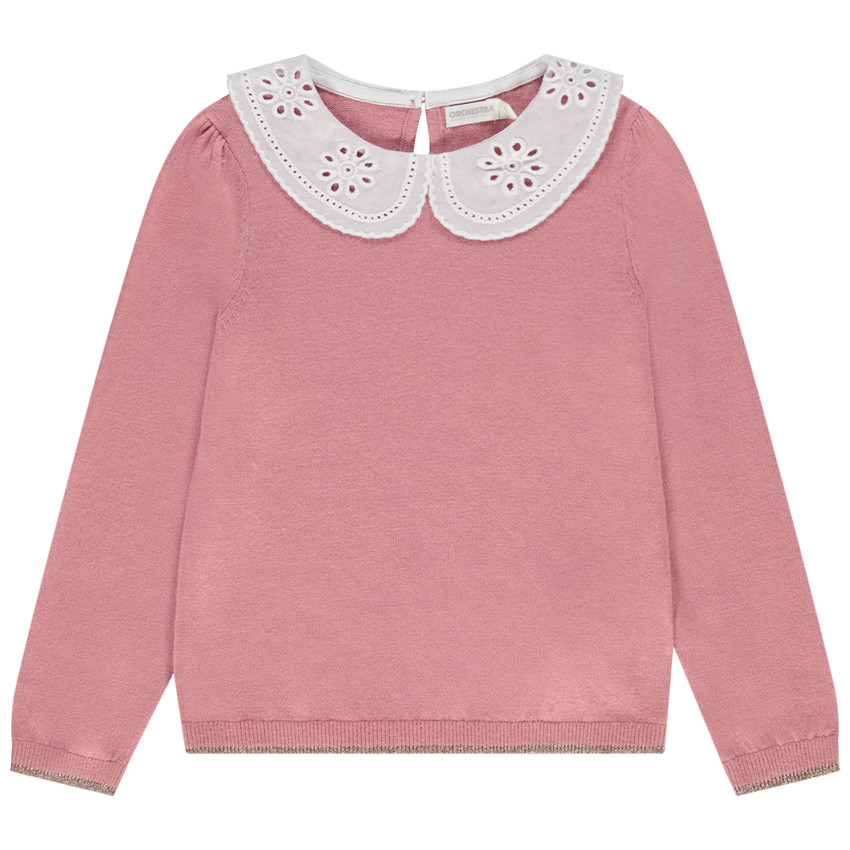 Pull à col claudine en broderie anglaise pour fille