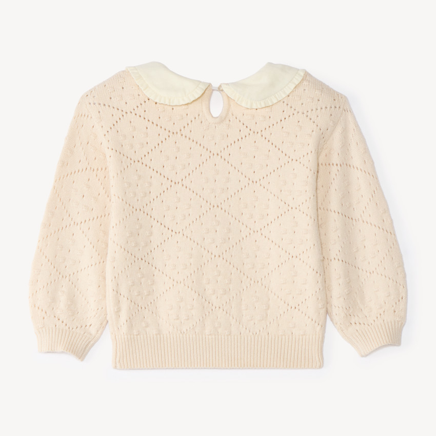 Pull bébé fille en tricot ajouré col Claudine 