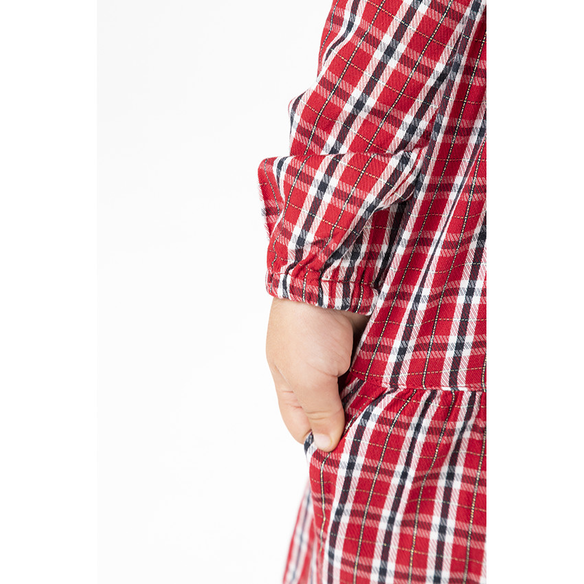 Robe manches longues en toile imprimé carreaux pour bébé fille 