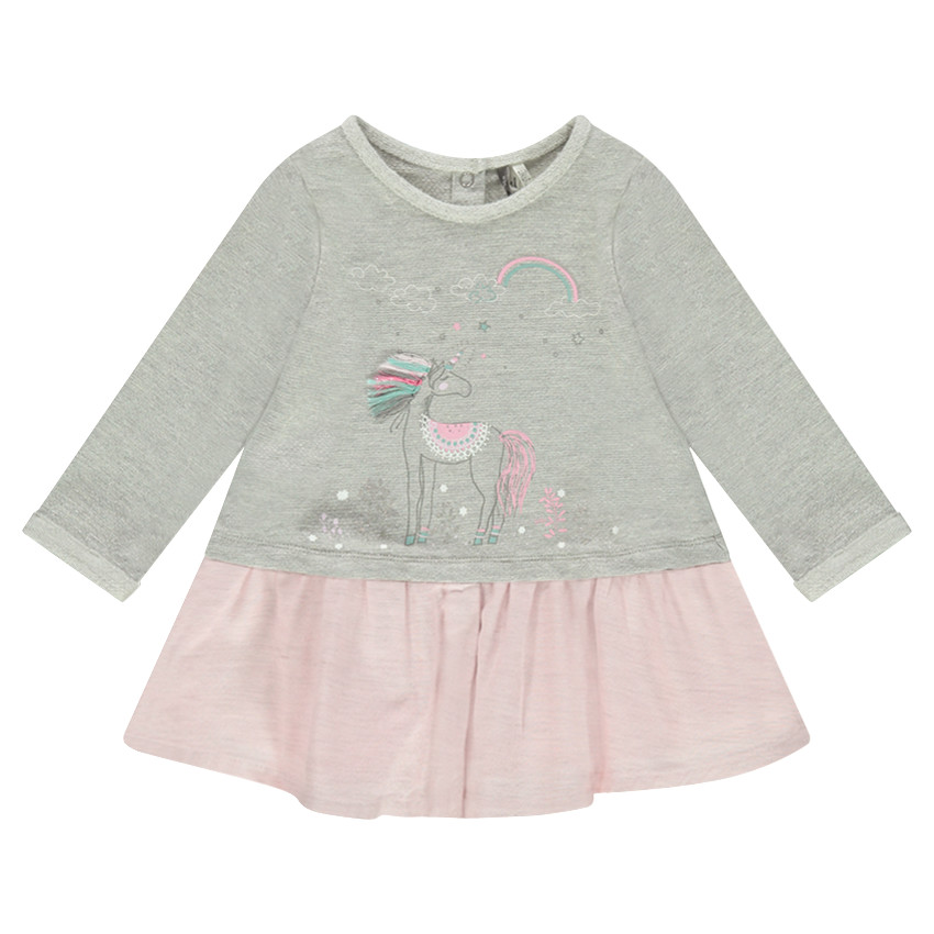 Robe manches longues bicolore effet 2 en 1 avec licorne printée  