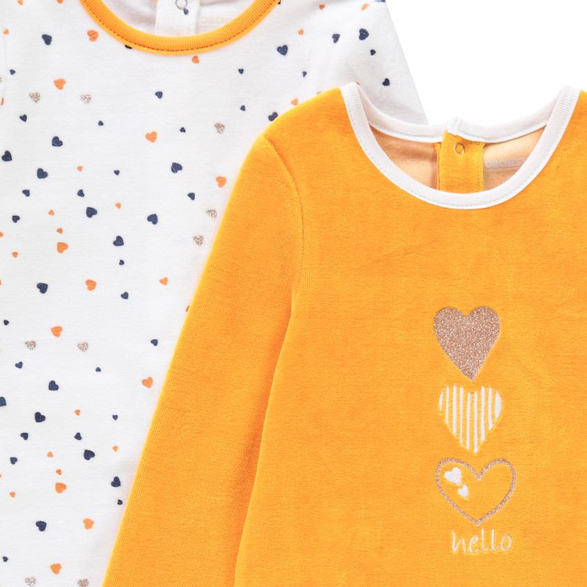 Lot de 2 dors-bien en velours motifs coeurs pour bébé fille 