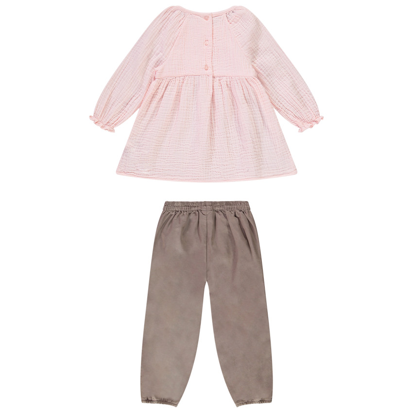 Ensemble tunique en double gaze de coton + pantalon en toile pour bébé fille 