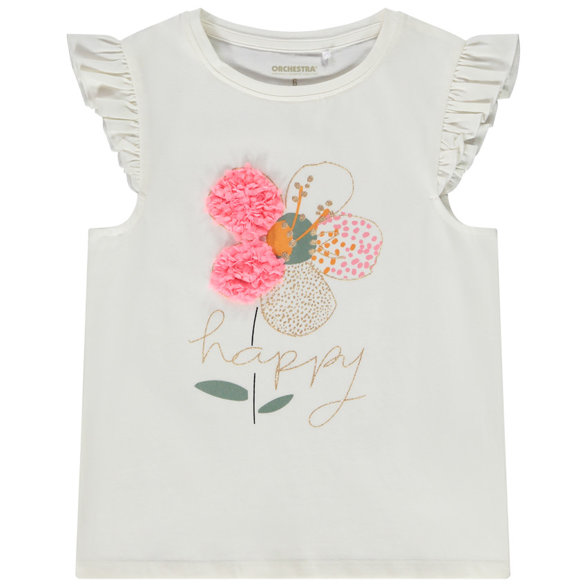 T-shirt manches courtes volantées motif fantaisie pour fille