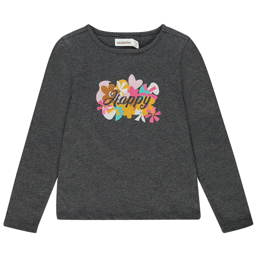 T-shirt manches longues à fleurs brodées pour enfant fille 