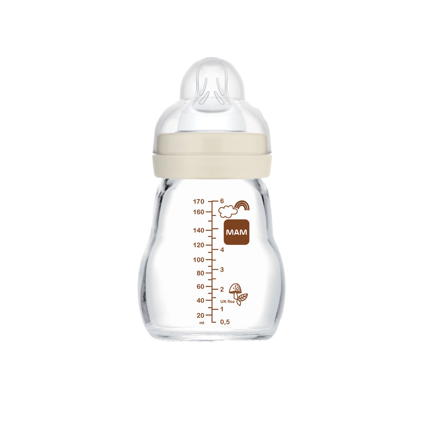 MAM Biberon verre, 170 ml – 0+ mois – Tétine débit 1, vitesse lente – Blanc  : : Bébé et Puériculture
