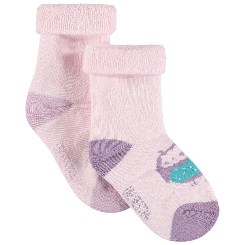 Lot de 2 paires de chaussettes assorties motif hérisson et hibou en jacquard