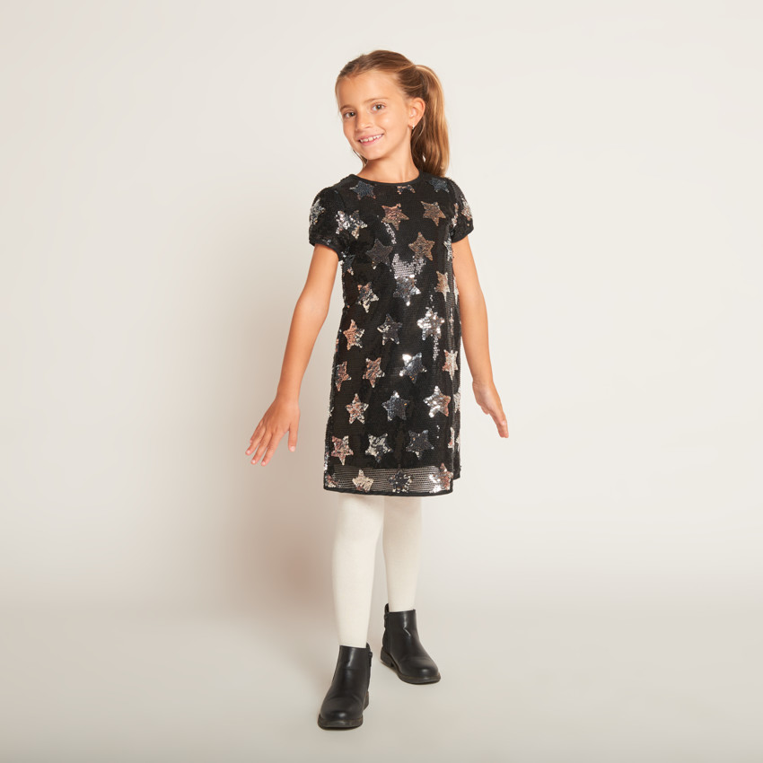 Robe manches courtes en sequins avec motif étoile pour fille