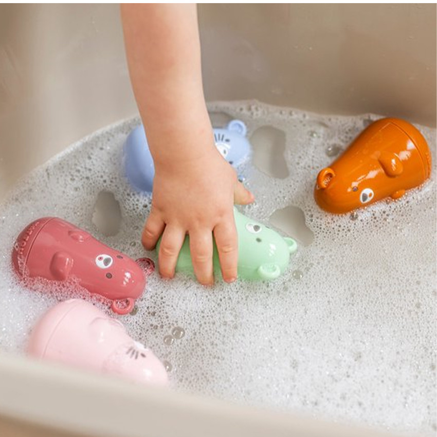 Set de 3 jouets de bain en silicone caramel/bleu/menthe 